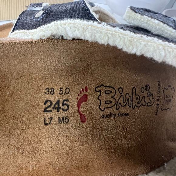 Birki's Zurich Slide Sandals Check Fur Gray 516233 Women 7/Men 5/EU38 NWB Narrow - Picture 9 of 10